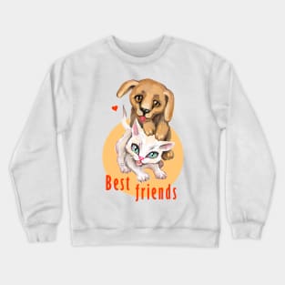 Cute small cat and dog. Sweet little baby pets. Kitten and puppy friends. Crewneck Sweatshirt